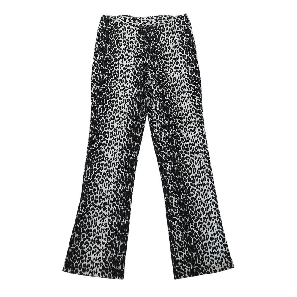 Vintage 90s I.L.U. Black and White Leopard Print Bootcut Flare Pants 9